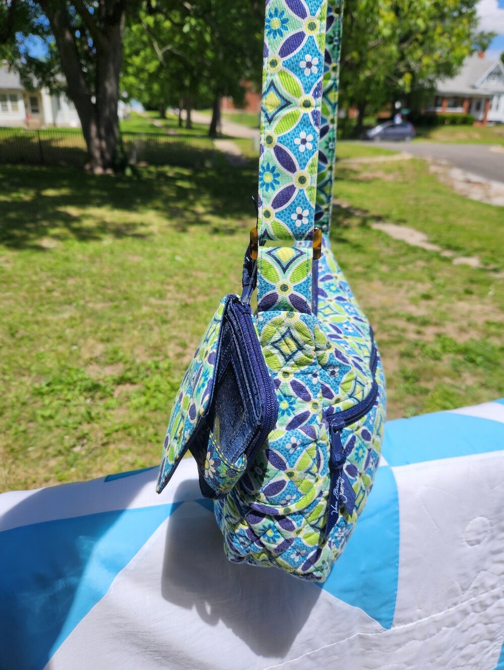Vera Bradley Blue Green Floral Quilted Shoulder Bag - Picture 10 of 13